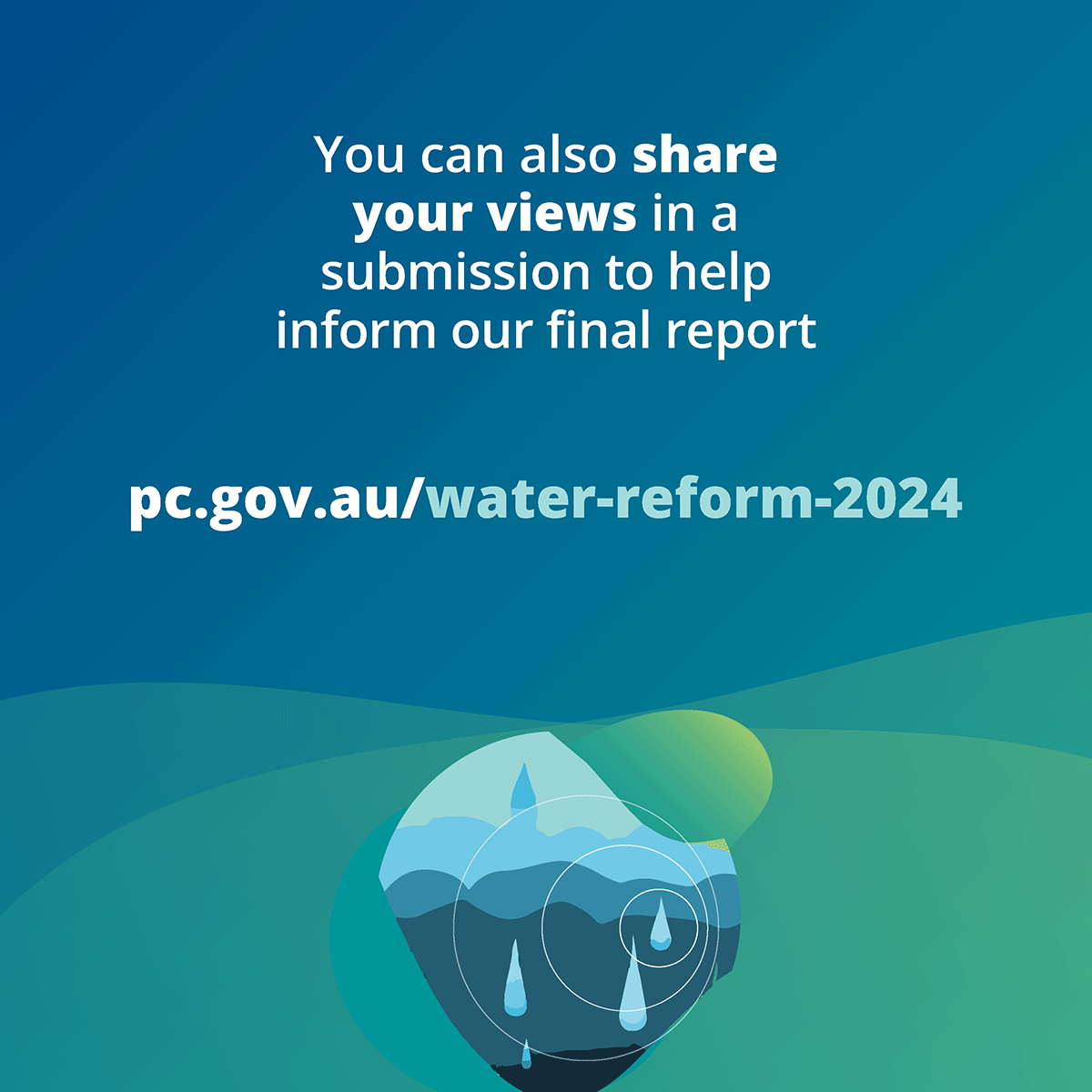 You can also share your views in a submission to help inform our final report. pc.gov.au/water-reform-2024