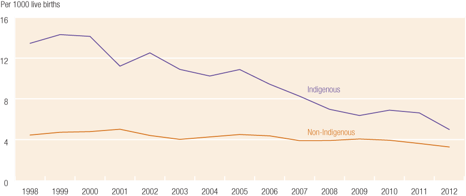 Figure: The gap in infant mortality rates has narrowed. More details can be found within the text surrounding this image